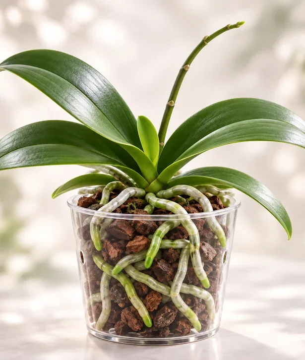 Phalaenopsis developing flower spike with visible nodes